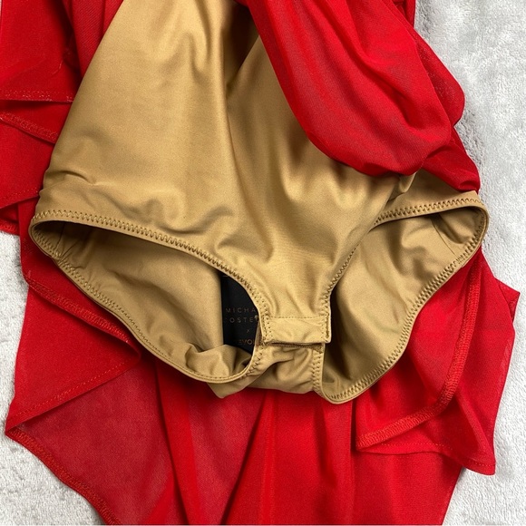 NEW Michael Costello Revolve Follie Gown Ruched Mesh Back Tie Sz XS Red - Picture 6 of 13